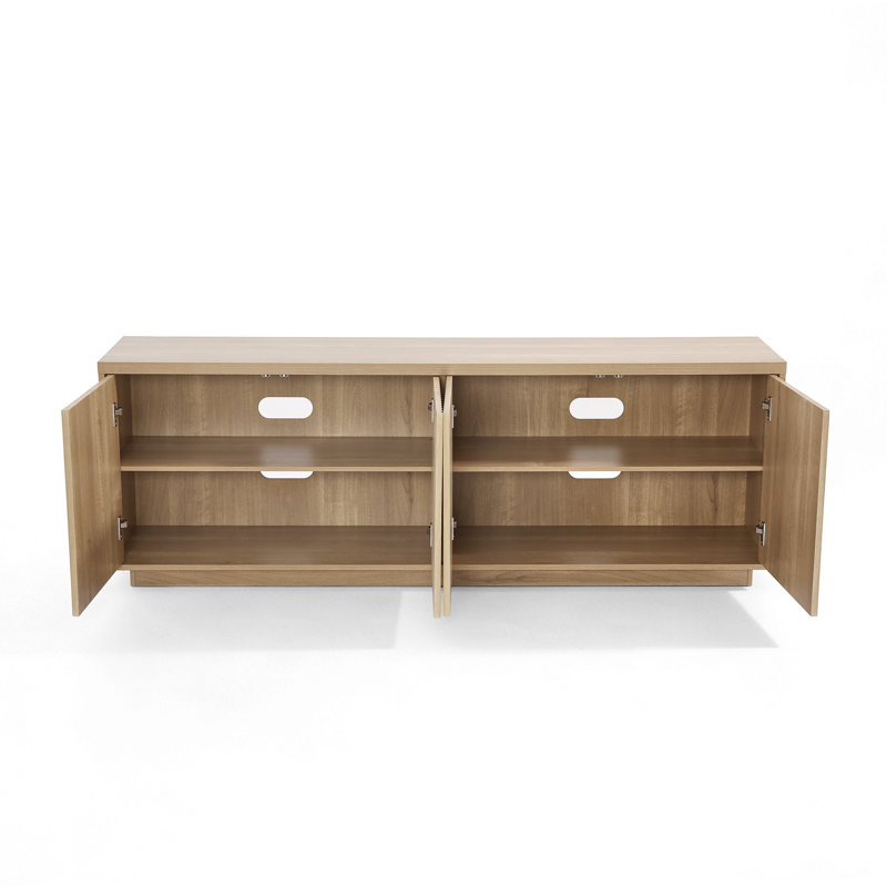 68.5" Mid-Century TV Stand - 4-Door Fluted Storage with Cable Management, Fits up to 75" TV, Elm Wood
