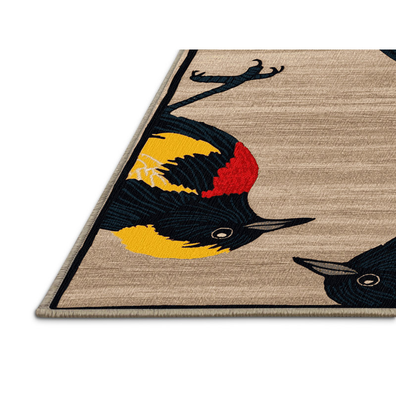 Washable Red winged Blackbird Birds Area Rug, Square 8'