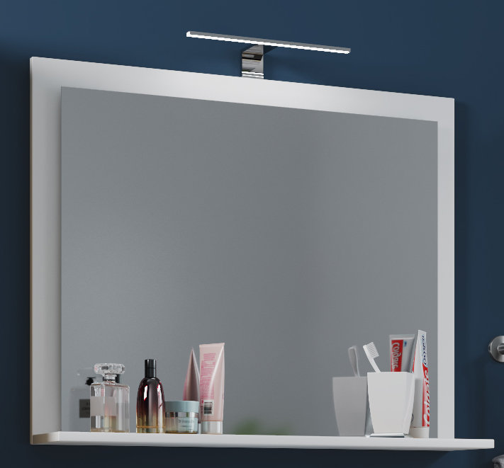 Elverda Flat Mirror with Shelves, 55cm H x 80cm W, White