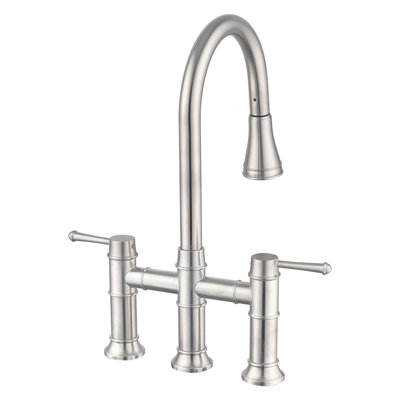 Double Handle Pull-Down Bridge Kitchen Faucet With 1.5 Gpm Flow And Finish Sink Nozzle Elegant Design