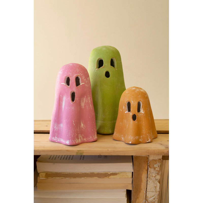 Kalalou - Ensemble de 3 sculptures fantômes en argile colorée 7 po