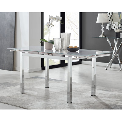 Wolcott Extendable Glass Dining Table with Chrome Base 