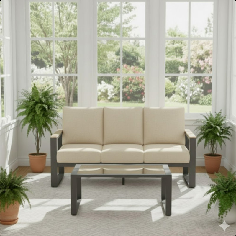 2-Piece 3-Seat Outdoor Sofa Couch Set, Beige