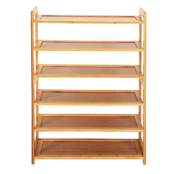 Space Saver Wide Shoe Rack (4 Level 24 inch, Brown and White)