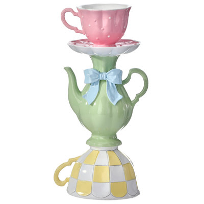 9" Resin Teapot and Cup Candle Holder