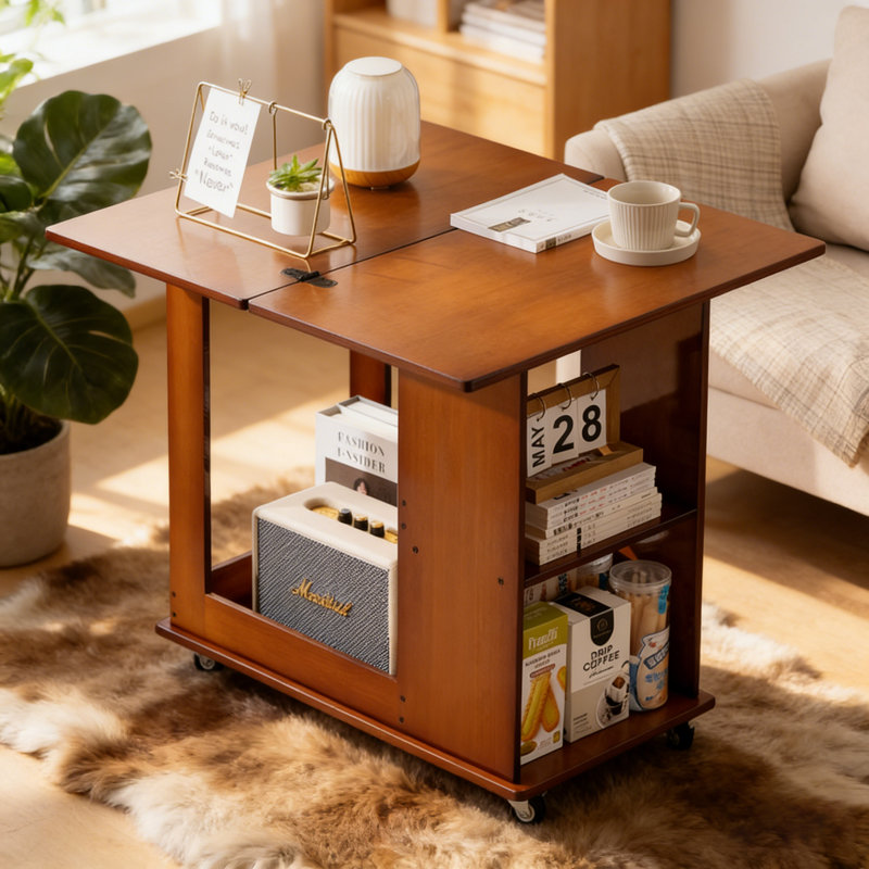 Bamboo Folding Edge Table With Movable Storage