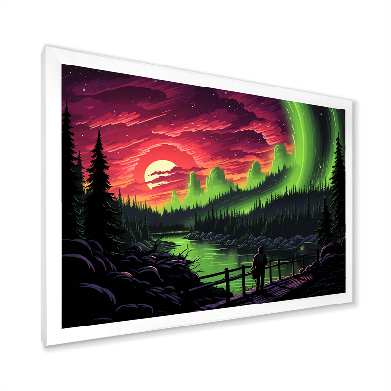 «Canadian Boreal Ballet 1 - Northern Lights», art mural, H 12 po x l 20 po x P 1 po, Cadre de coin blanc fermé