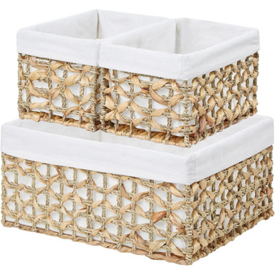 Wicker Basket, Set Of 3 Hand-Woven Water Hyacinth Storage Baskets For Organizing, Large Wicker Storage Basket Bins With Handles, Small Toilet Paper Storage Baskets For Shelves & Decor