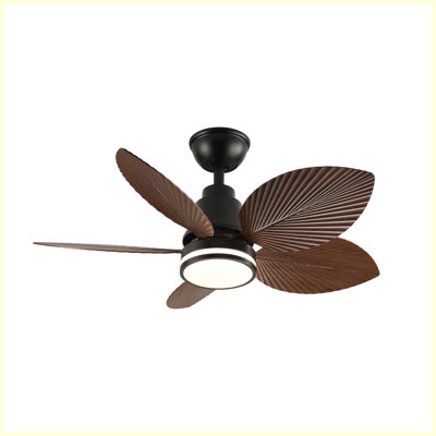37 Inch Ceiling Fan with Light, 3 Leaf-shaped ABS Blades, Remote Control, 6-speed Reversible DC Motor for Living Room, Bed Room, Dining Room