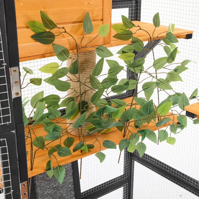 Outdoor Cat Enclosure with Double Doors and Multiple Platforms, Black/Brown