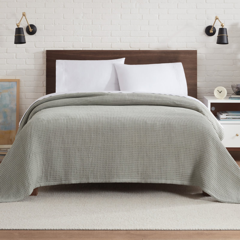 Couverture en coton Waffle Weave, Vert, Grand