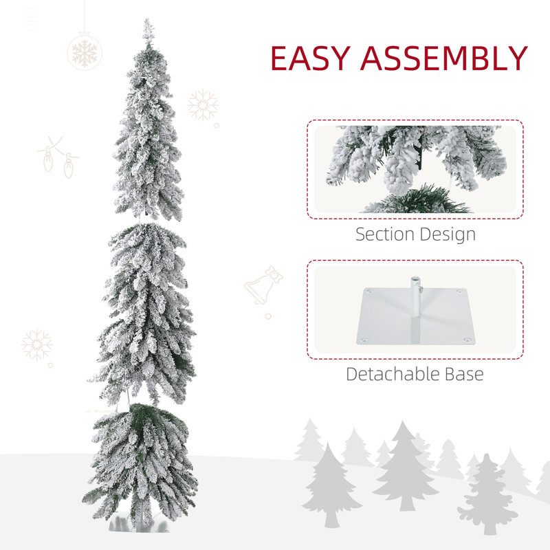 Arbre de Noël artificiel de 6 pi avec 6 40 pi de branches floquées par la neige, 250 lumières DEL chaudes ou colorées, forme Downswept