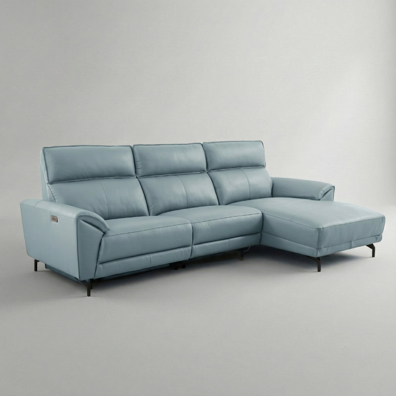 Canapé modulaire surdimensionné avec méridienne Baria, Orienté à droite, Cuir fleur bleu