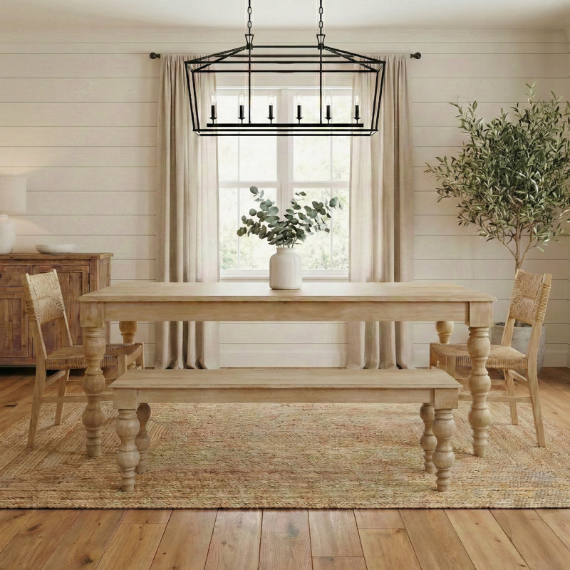 Braydan 58" W Solid Wood Bench with Hand Turned Legs- Rustic Natural, Rustic Natural 