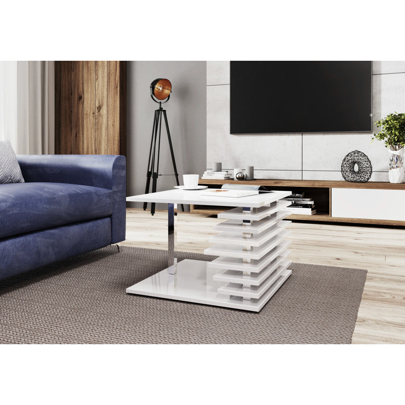 Linney Floor Shelf Coffee Table, 45" H x 60" W x 60" D, White Gloss
