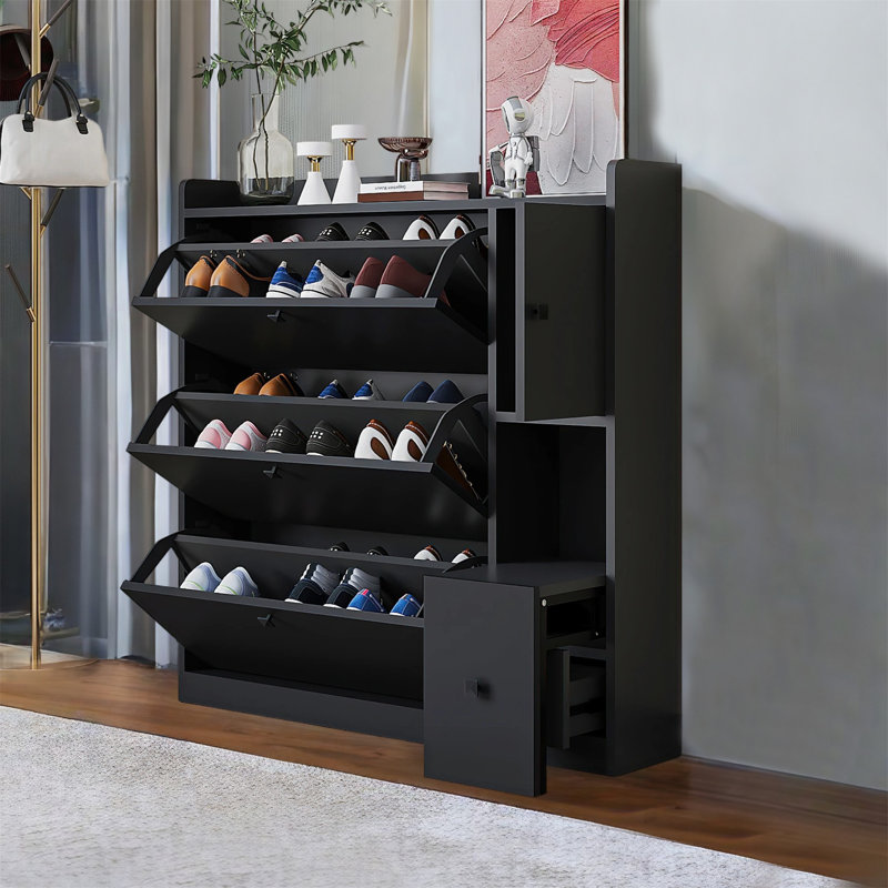 24 Pair Shoe Storage Cabinet, Black