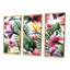 Fleurs tropicales rouges sur fond blanc II - 3 pièces sur toile avec cadre flottant-410394108-410394110