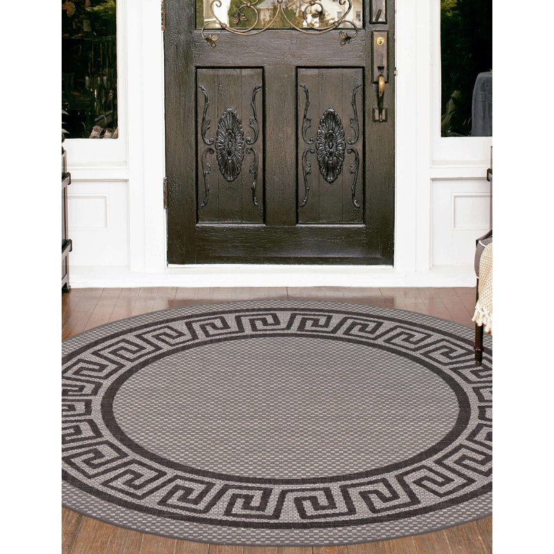 Tapis pour l'intérieur et l'extérieur gris Kimble, Rond 6 pi