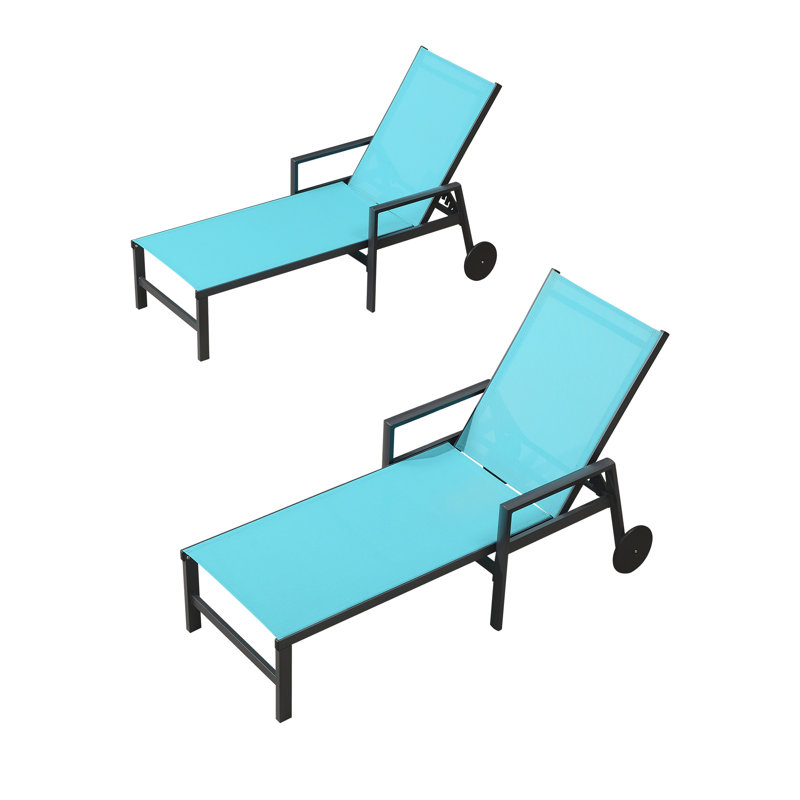 Outdoor Chaise Lounge with Table, Blue