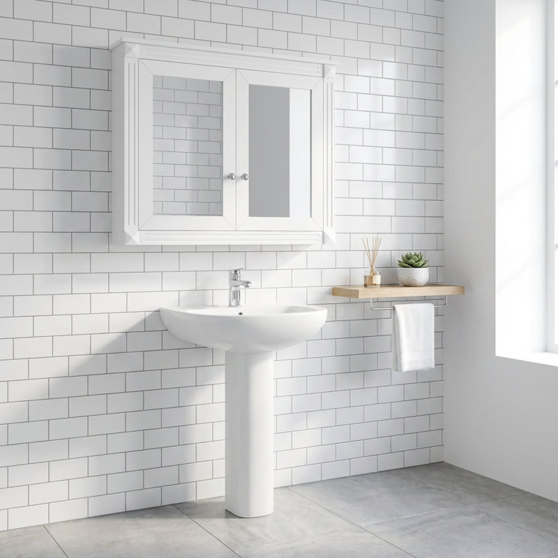 Armoire de toilette murale 36 pouces avec tablettes réglables et portes doubles pour un rangement moderne, Blanc