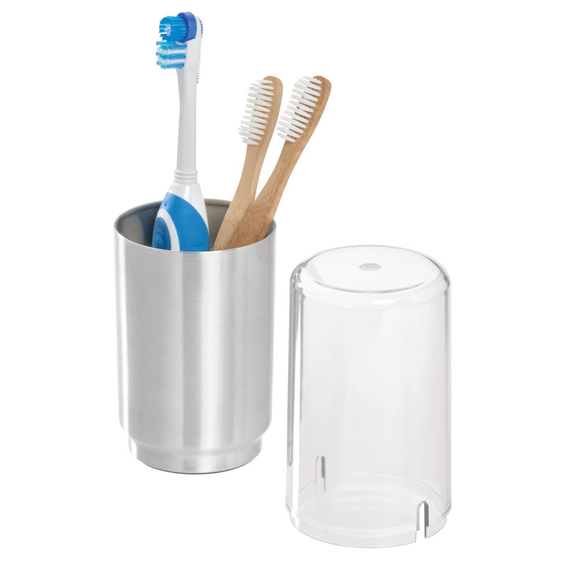 Clear and Brushed Nickel Covered Toothbrush Holder for Kids