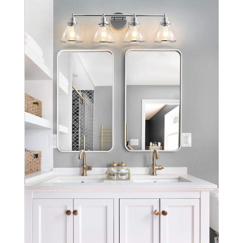 Éclairage de meuble-lavabo pour salle de bain / couloir / vestiaire en verre transparent, Plaqué nickel poli, 3 lumières