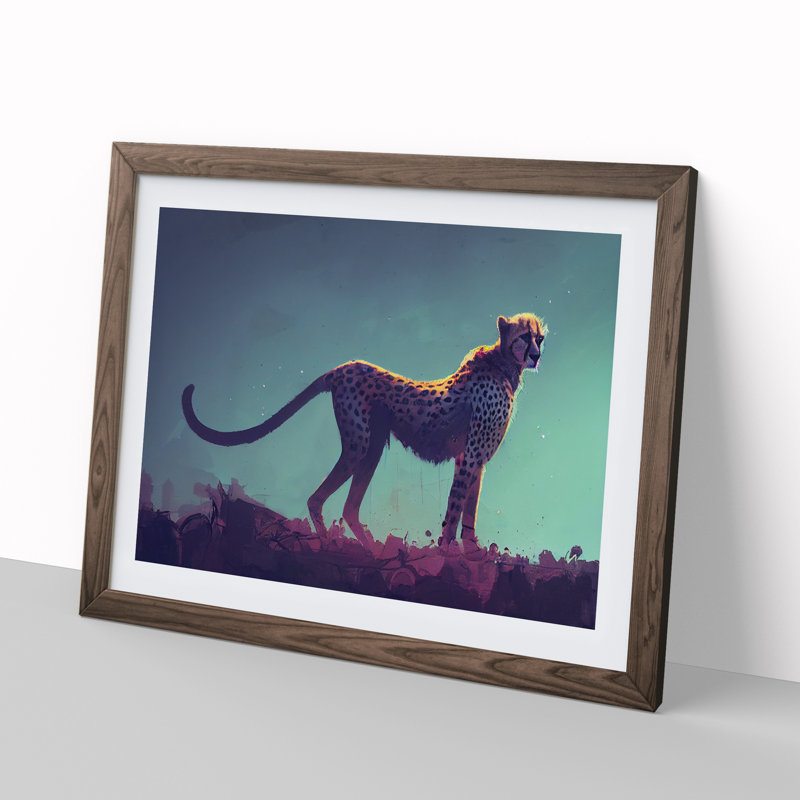 Cheetah - Single Picture Frame Painting, 46cm H x 64cm W x 2cm D, Walnut