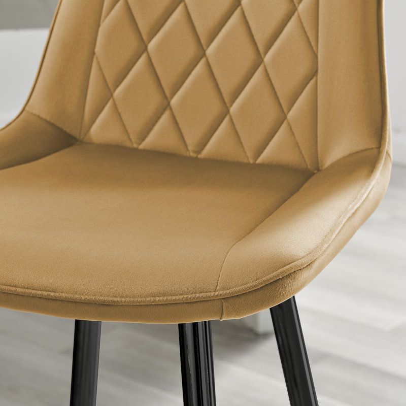 Simsbury Velvet Modern Counter Bar Stools with Tapered Metal Legs & Quilted Diamond Stitching, Black, Yellow