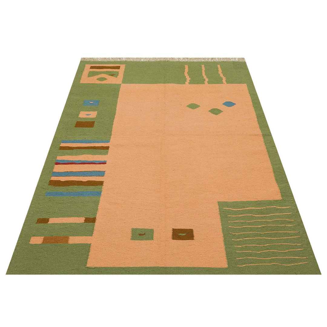 Kilim Green Geometric Wool Handmade Area Rug