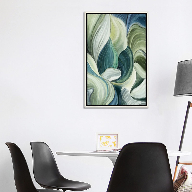 Vagues de feuilles - reproduction d'art murale - toile encadrée, H 40 po x l 26 po, Cadre flottant, Blanc patiné