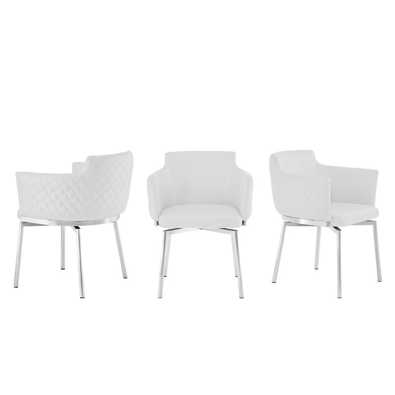 Chaise avec accoudoirs pivotants Rison 180 en similicuir blanc.
