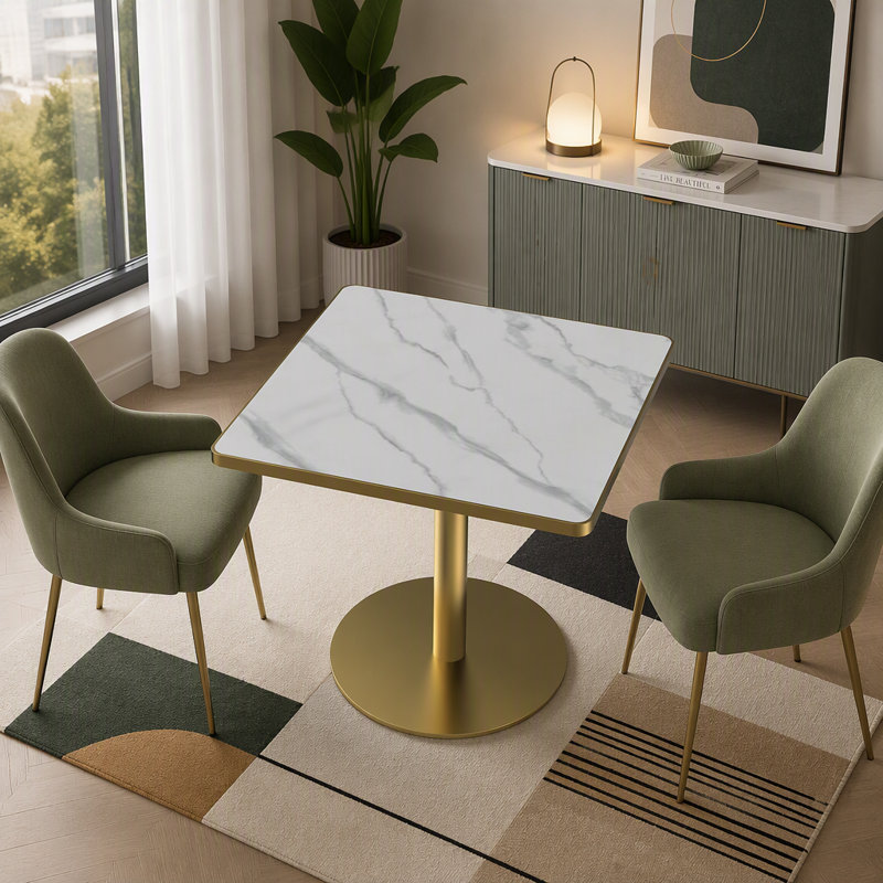 Table de salle à manger 31,5 po Tulip Modern, White/Grey, Doré