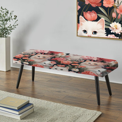 Floral Feline Delights - Banc rembourré floral noir