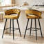 Ensemble de 2 tabourets de bar en velours jaune avec pieds en fer noir, tabourets de comptoir modernes pour bar à domicile-1076155796