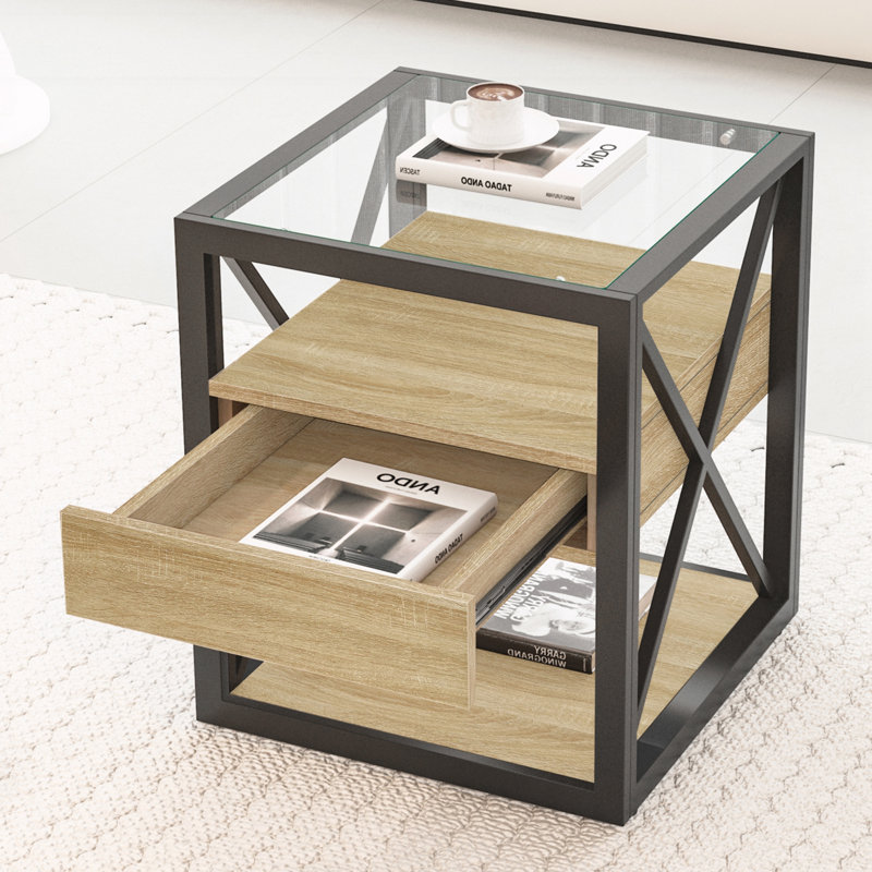 Table de chevet pour chambre à coucher et salon, Naturel, Individuel