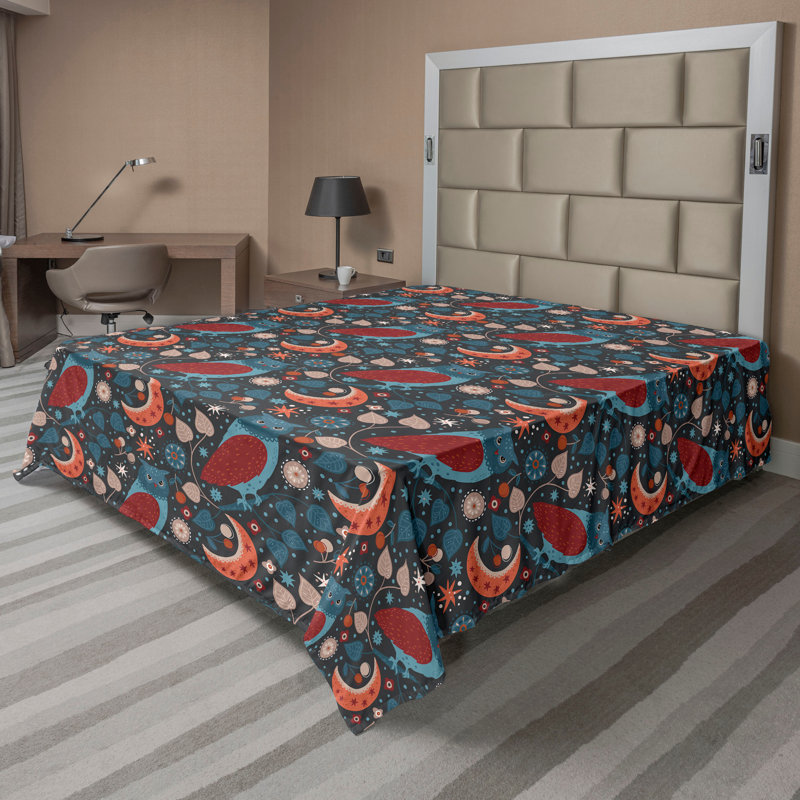 Floral Flat Sheet, Paprika Blue Grey Teal