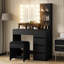 Ensemble de coiffeuse avec miroir à lumière DEL et 5 tiroirs, ensemble de coiffeuse avec tabouret pour chambre Shylo-1507903737