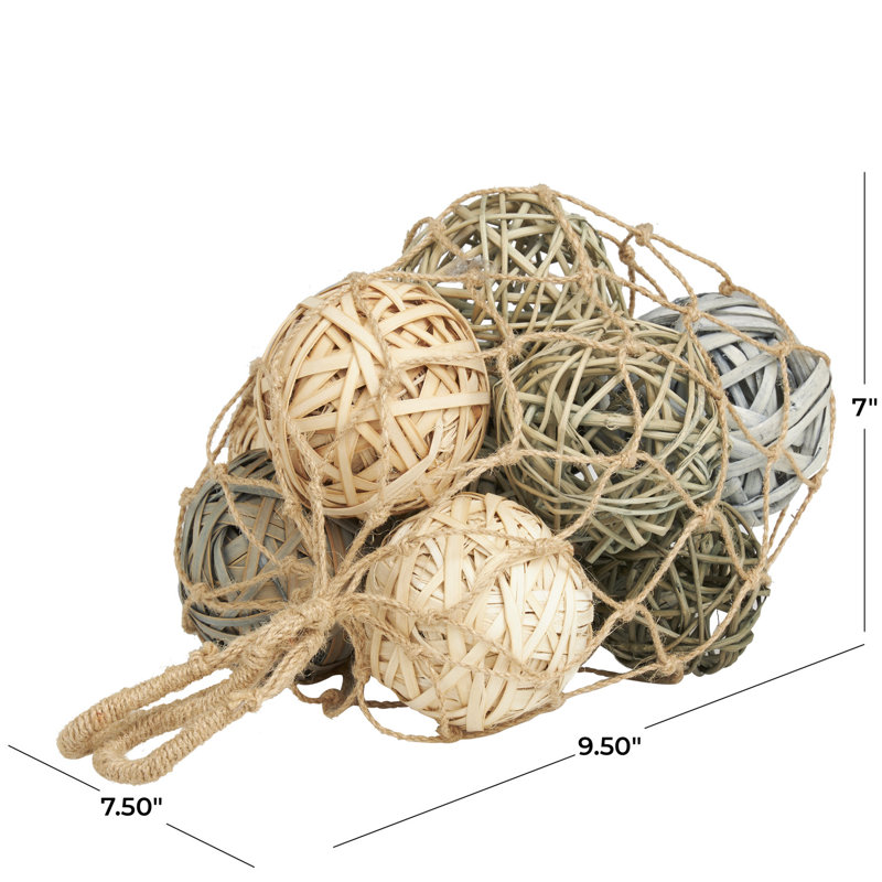 Dried Plant Handmade Orbs & Vase Filler with Fishnet Bag, Cream/Green