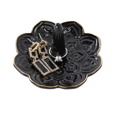 Porte-bijoux en céramique noire Mandala