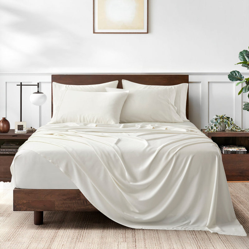 Ensemble de draps 400 Rayon, Blanc, Ensemble de draps pour lit double avec deux taies