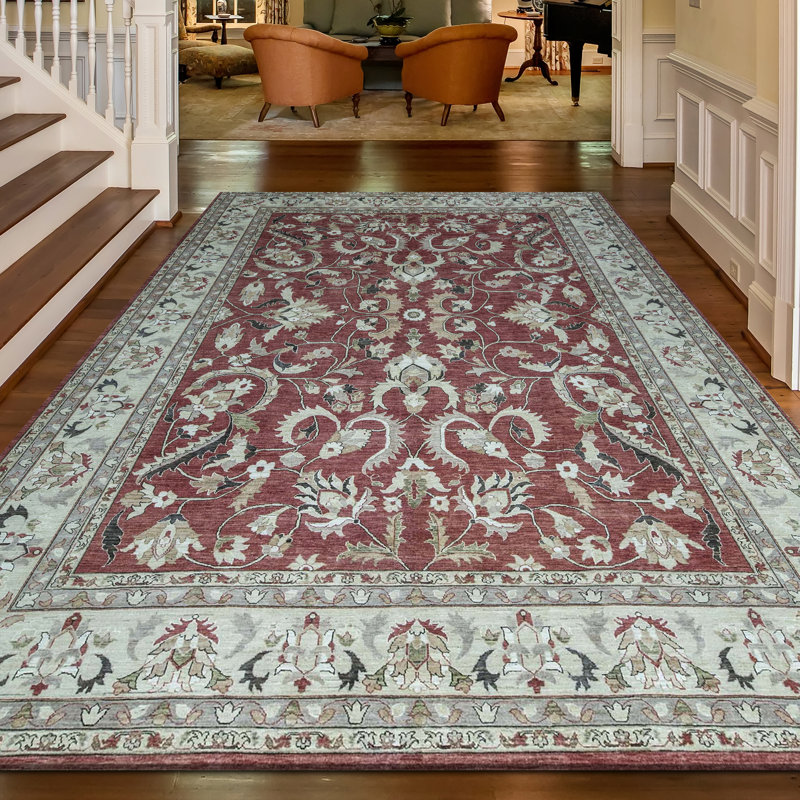 Wool Oriental Area Rug in Rust/Ivory