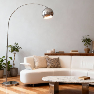 Silver Arched Floor Lamp, Metal Lampshade & Base