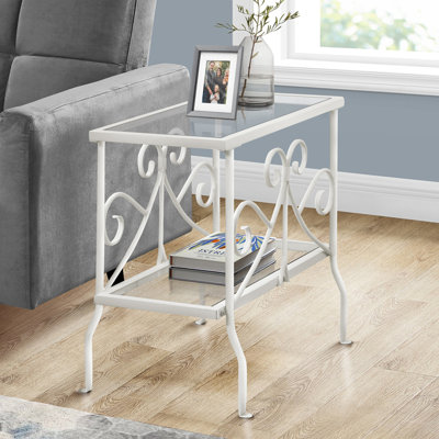 Table d'appoint, table d'appoint, table de bout, table de chevet, lampe, verre trempé transparent, métal blanc, traditionnel