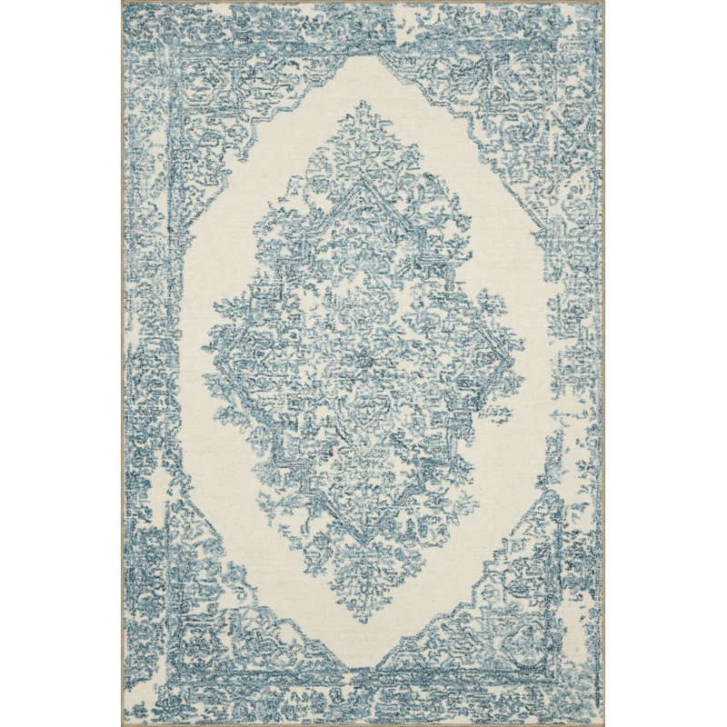 Tapis décoratif bleu à motif floral traditionnel, Tapis de couloir 3 pi 3,37 po x 9 pi 10,11 po