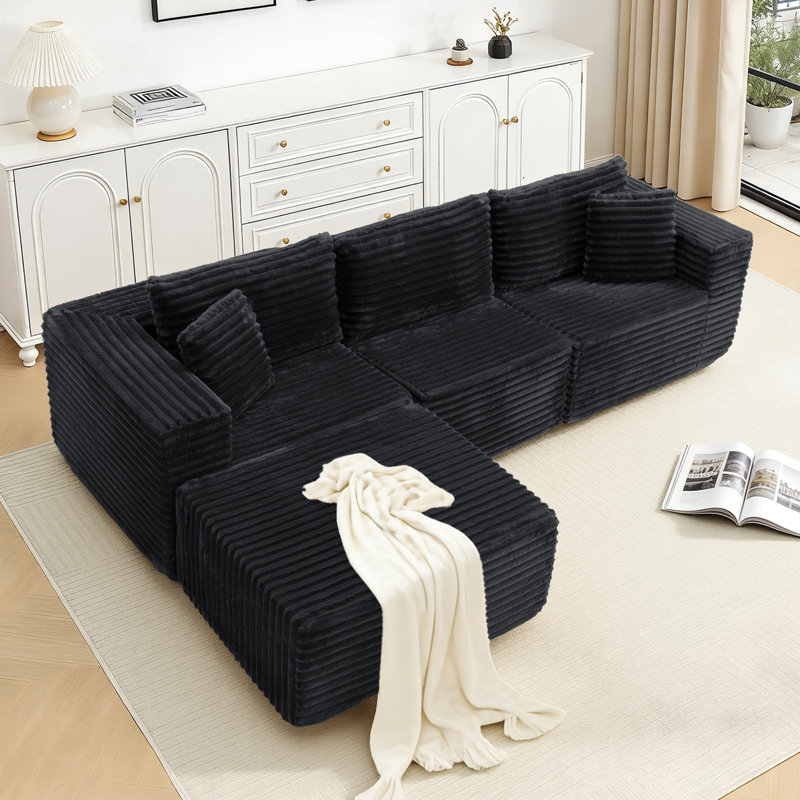 108" Modular Sectional Couches Luxury Modern Corduroy Sofa, Minimalist Comfy L-Shape Cloud Couch, Compression Packaging & No Assembly Required for Living Room Apartment