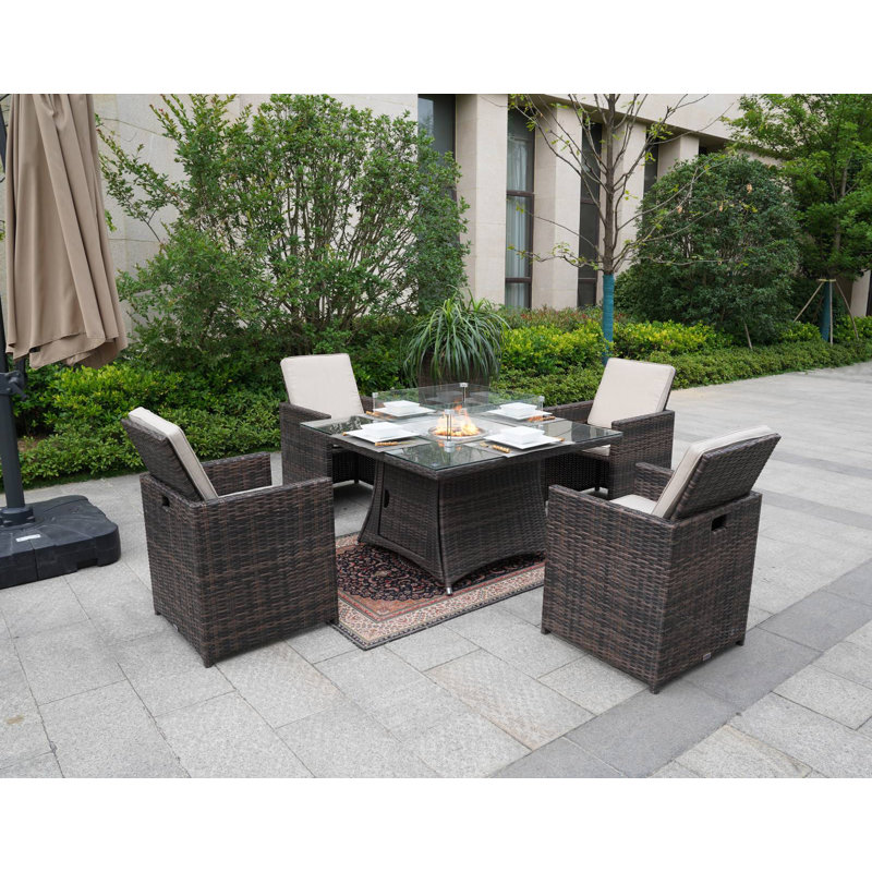 4 - Person Wicker Patio Dining Set with Square Table , Cushions Included