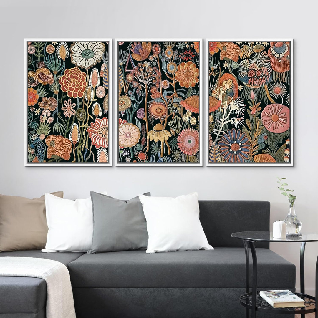 " Charming Vintage Flower Arrangement Illustrations Modern Art Decor Colorful Chic Living Room " 3 - Pieces wall26 Frame 