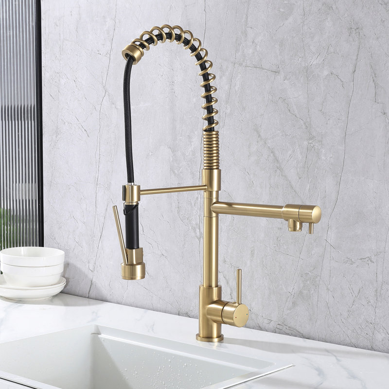 24.8" Modern 2-Function Single Handle Pull Down Kitchen Faucet With Pot Filler, Brushed Gold