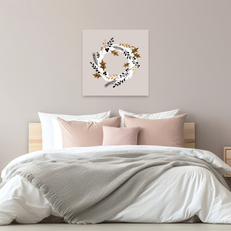 Élégante couronne de fleurs abstraites géométriques contemporaines, reproduction d'art murale, 32" H x 32" W
