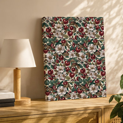 Canvas A Vibrant Floral Pattern Featuring A Rich Array Of Red Wall Art Cherries And Delicate White Blossoms Intertwined With Lush Canvas Wall Art